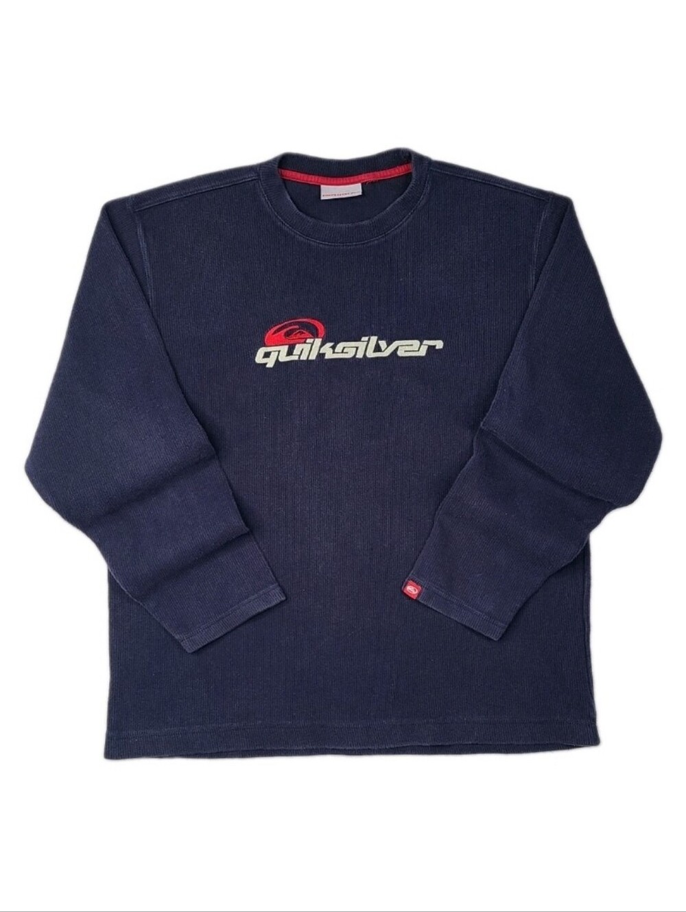 Vintage Y2K Quiksilver Ribbed Knit Sweater Spell Out L Faded Blue Surf Skater